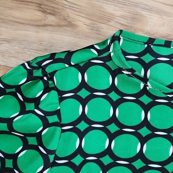 💜Michael Kors Green Circular Geo Print Adjustable Long Sleeve Blouse Small - Picture 4 of 12